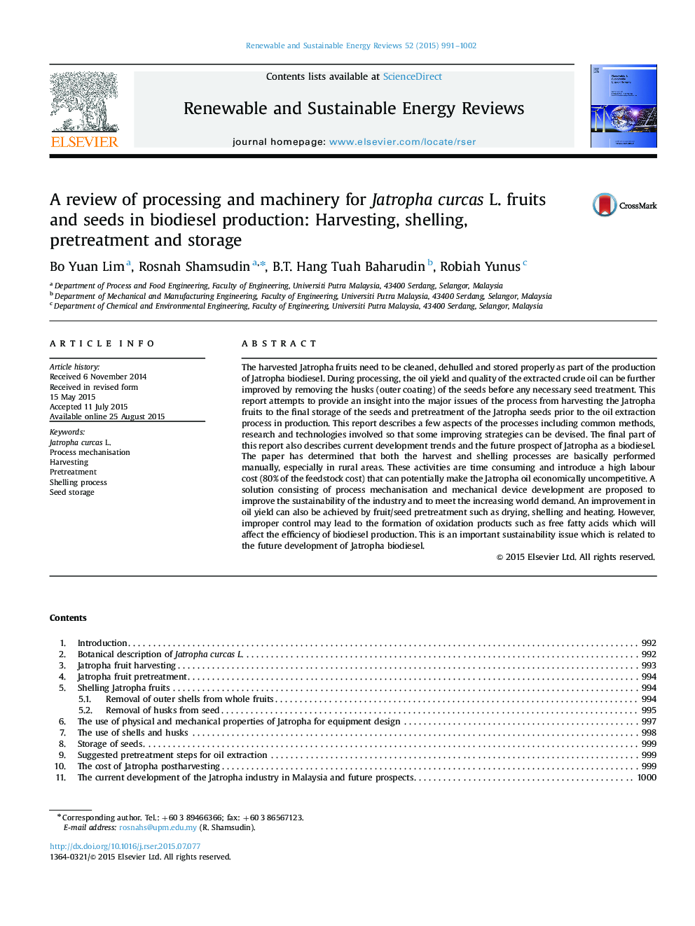 A review of processing and machinery for Jatropha curcas L. fruits and seeds in biodiesel production: Harvesting, shelling, pretreatment and storage