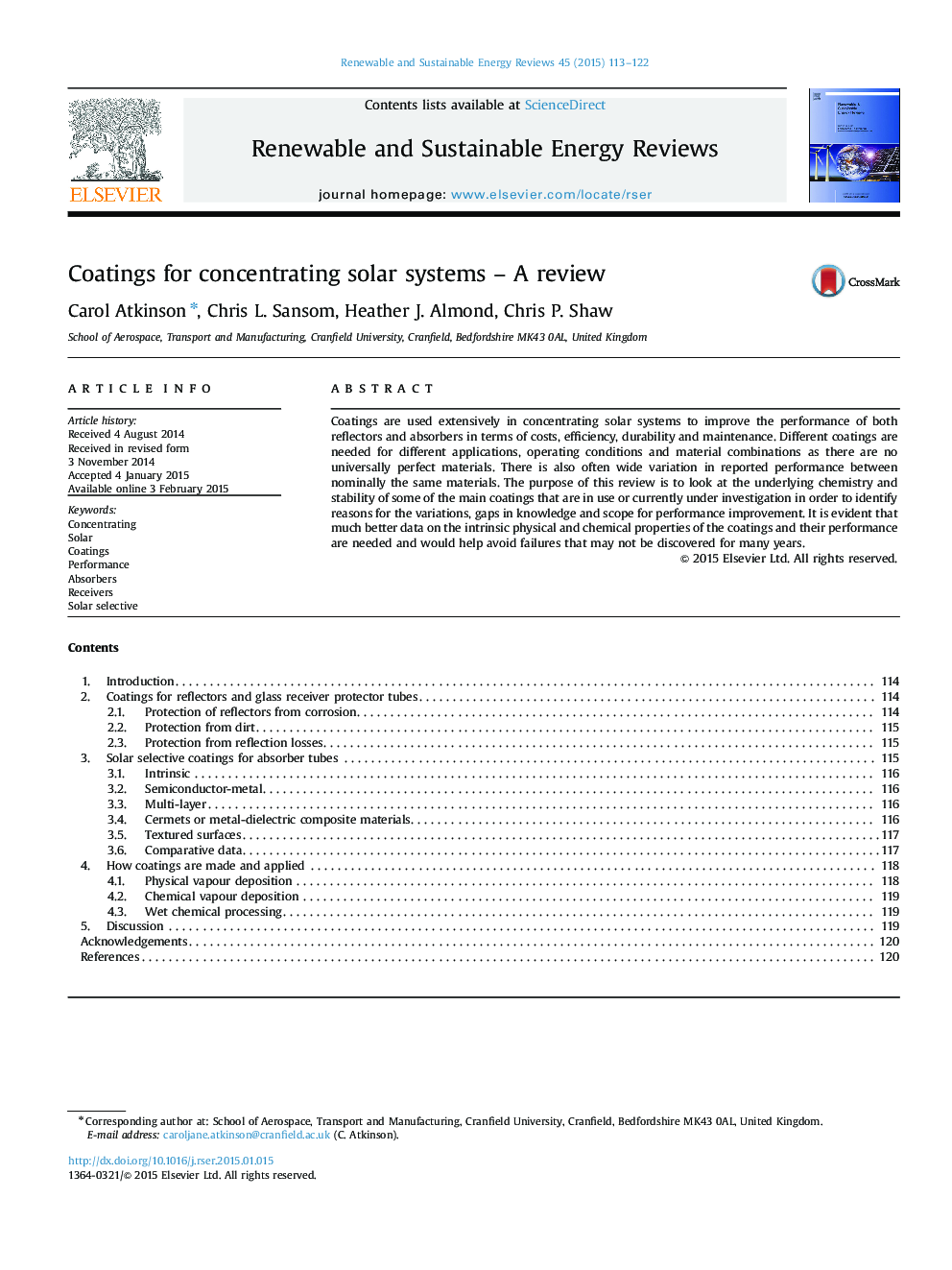 Coatings for concentrating solar systems – A review