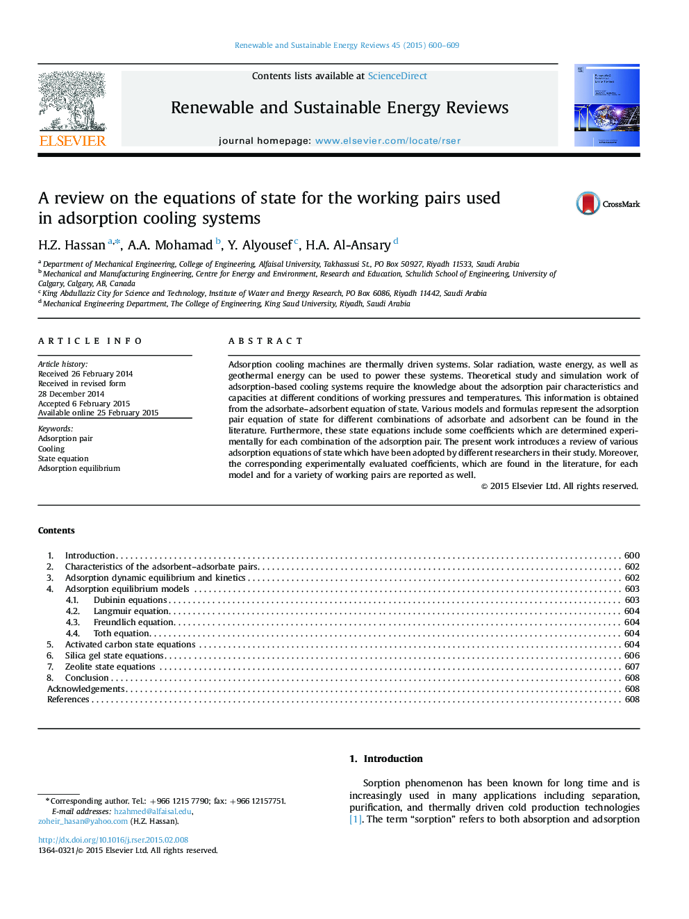 A review on the equations of state for the working pairs used in adsorption cooling systems