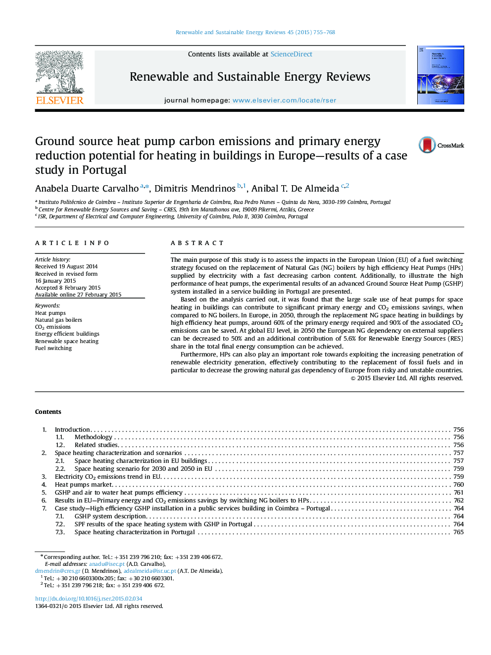 Ground source heat pump carbon emissions and primary energy reduction potential for heating in buildings in Europe—results of a case study in Portugal