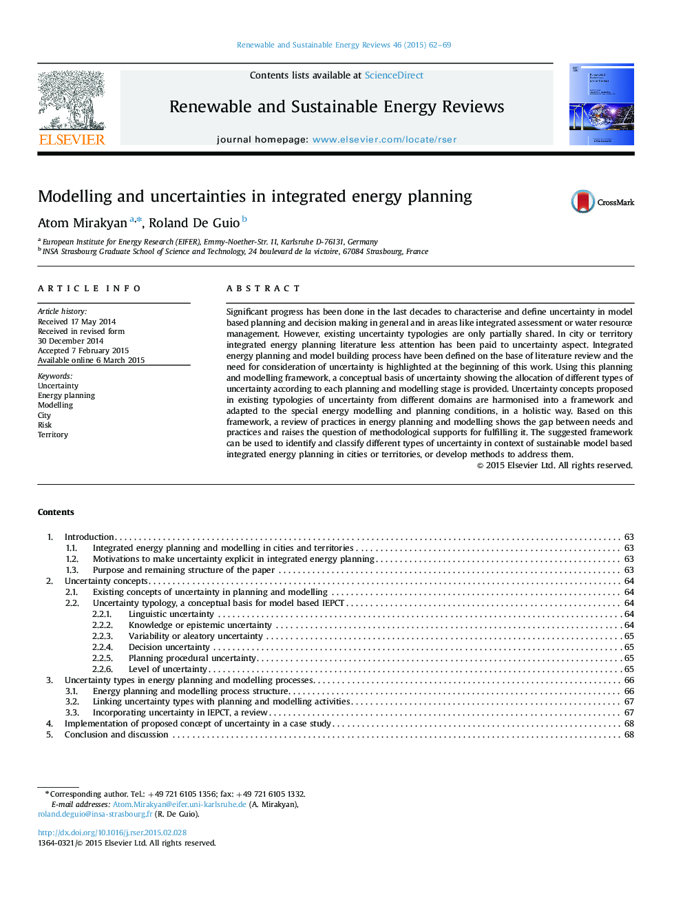 Modelling and uncertainties in integrated energy planning