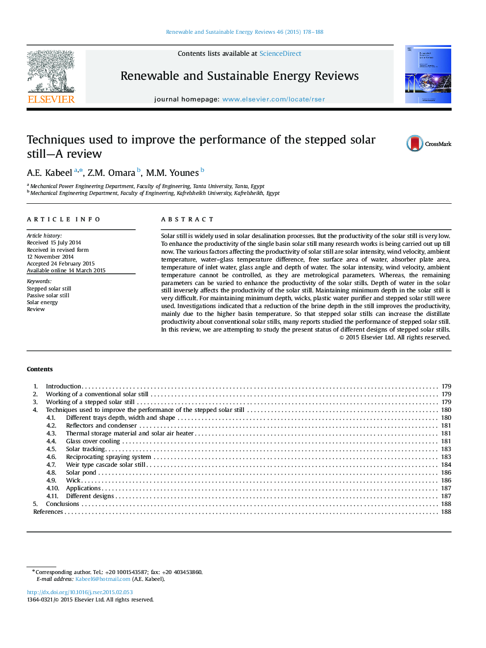 Techniques used to improve the performance of the stepped solar still—A review