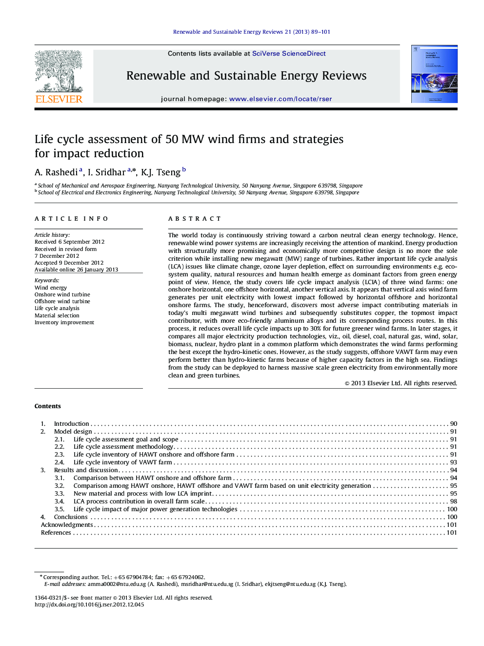 Life cycle assessment of 50 MW wind firms and strategies for impact reduction