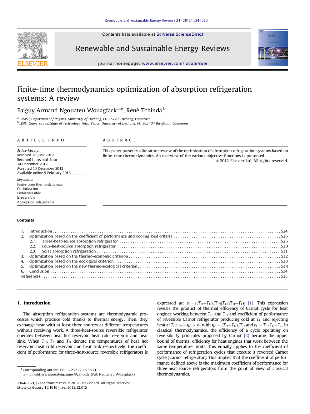 Finite-time thermodynamics optimization of absorption refrigeration systems: A review