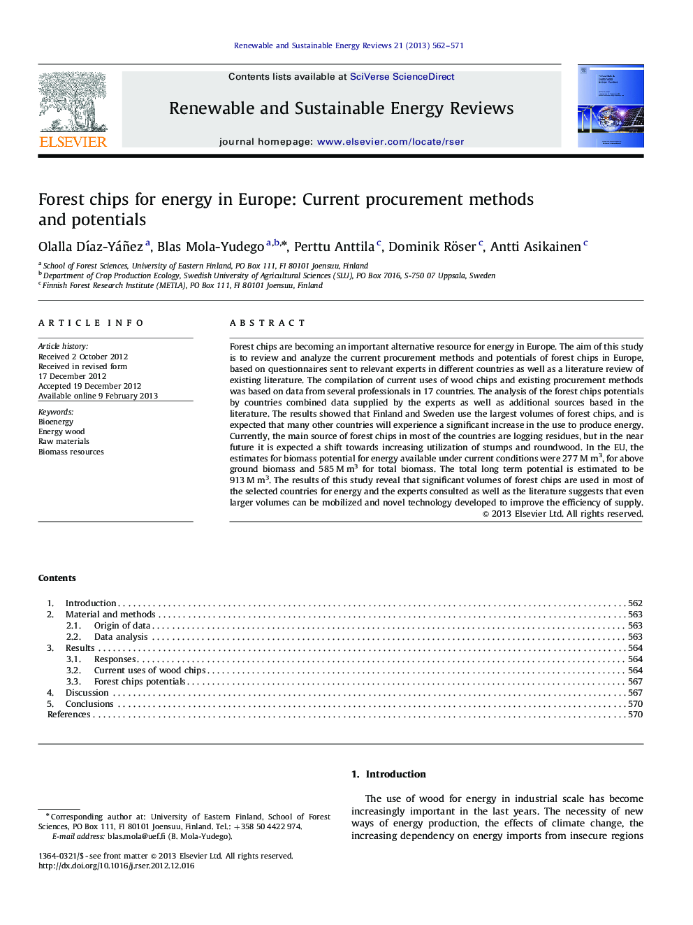 Forest chips for energy in Europe: Current procurement methods and potentials