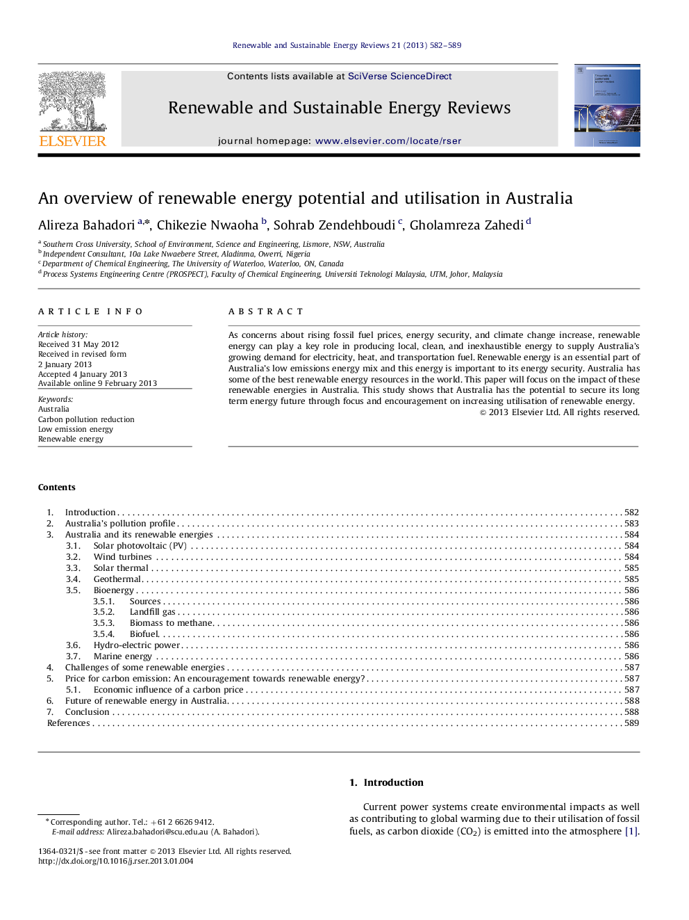 An overview of renewable energy potential and utilisation inAustralia