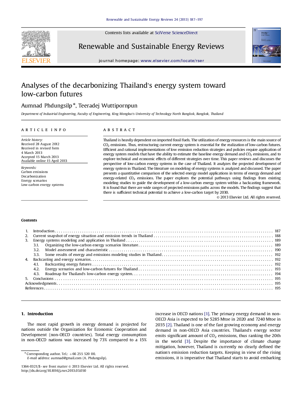 Analyses of the decarbonizing Thailand's energy system toward low-carbon futures