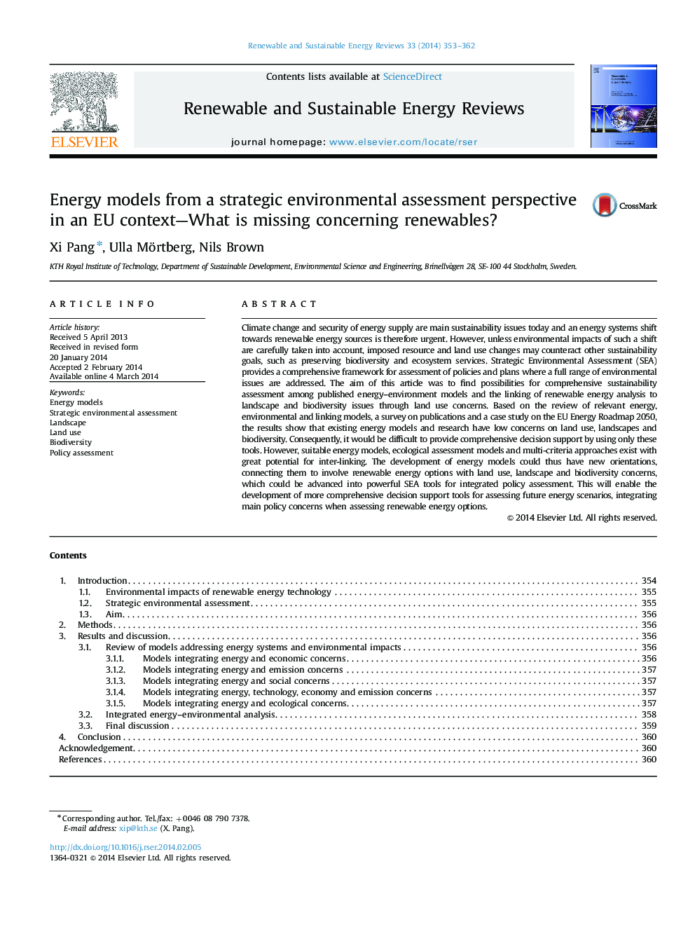 Energy models from a strategic environmental assessment perspective in an EU context—What is missing concerning renewables?