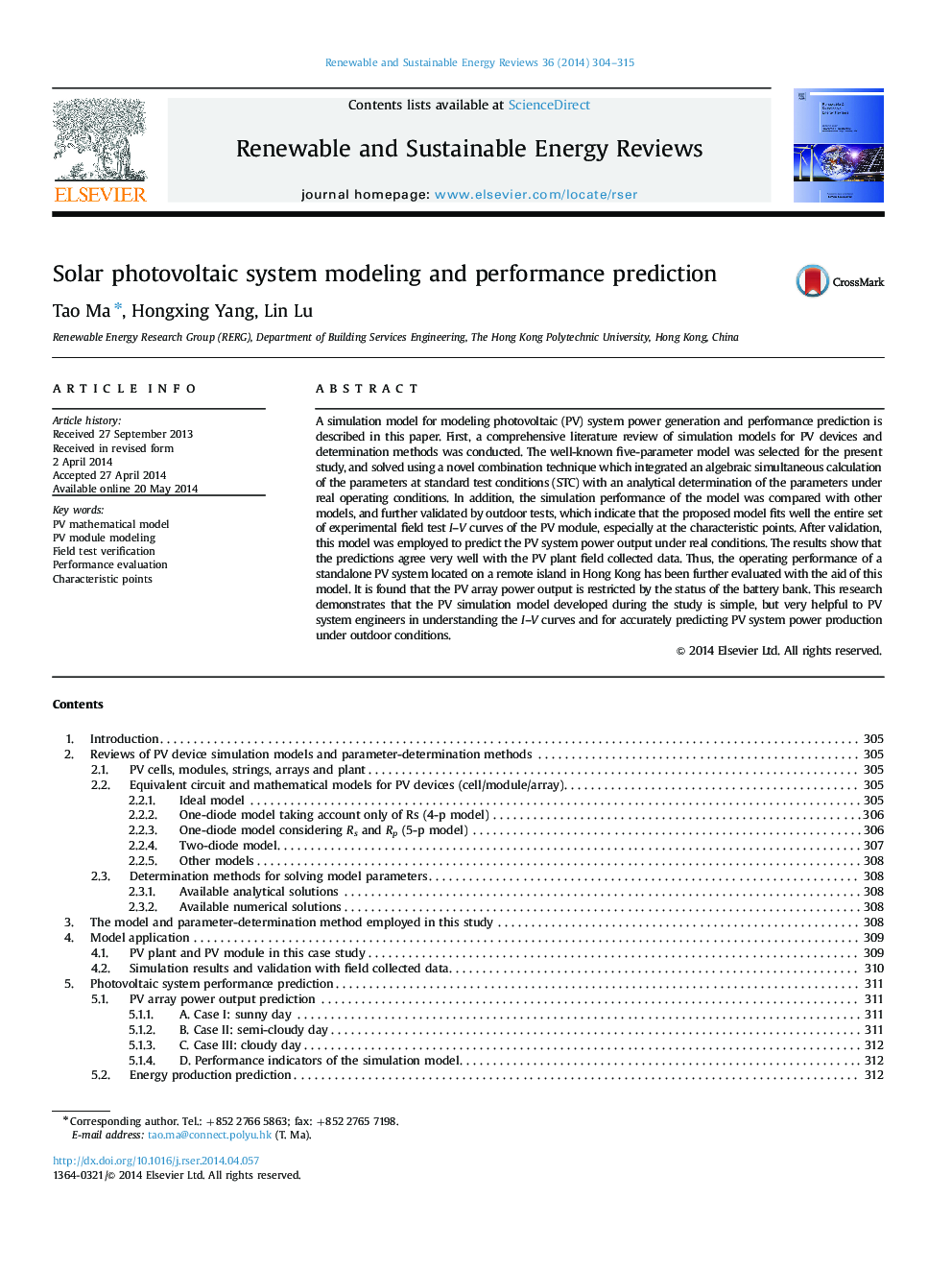 Solar photovoltaic system modeling and performance prediction