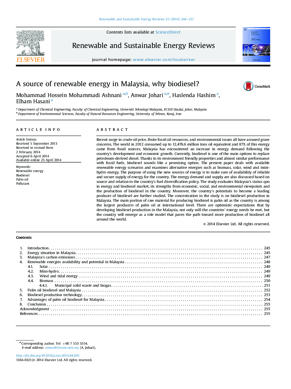 A source of renewable energy in Malaysia, why biodiesel?