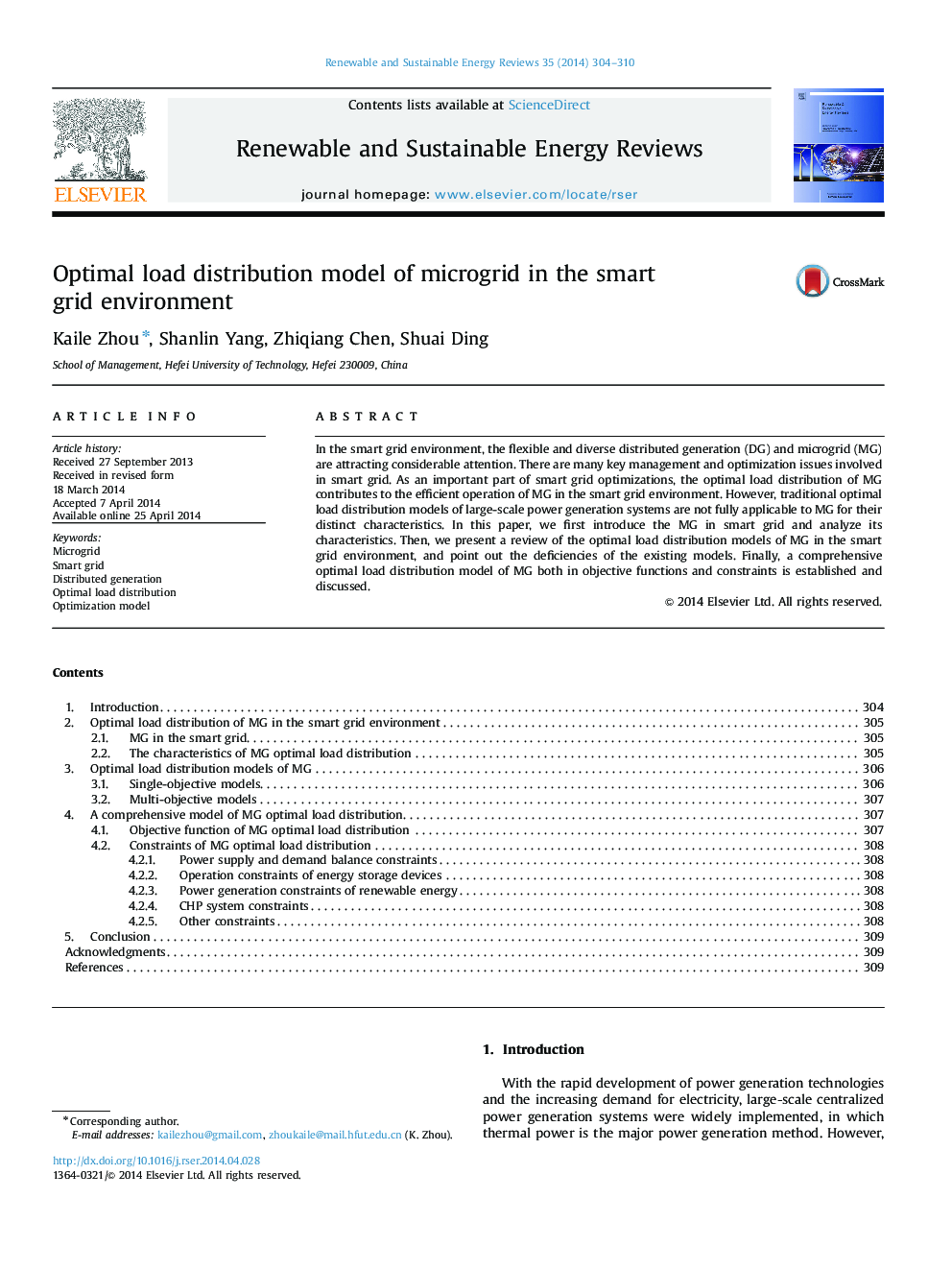 Optimal load distribution model of microgrid in the smart grid environment