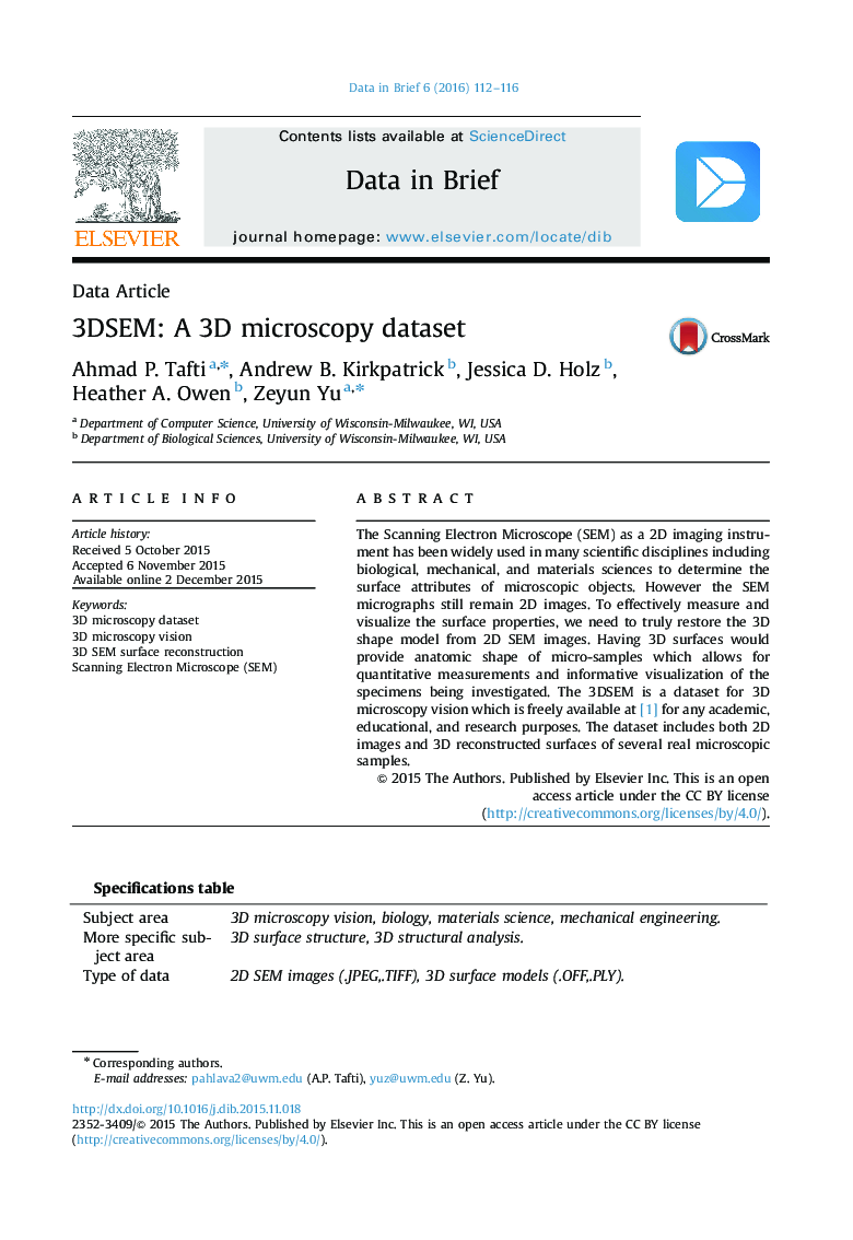 3DSEM: A 3D microscopy dataset