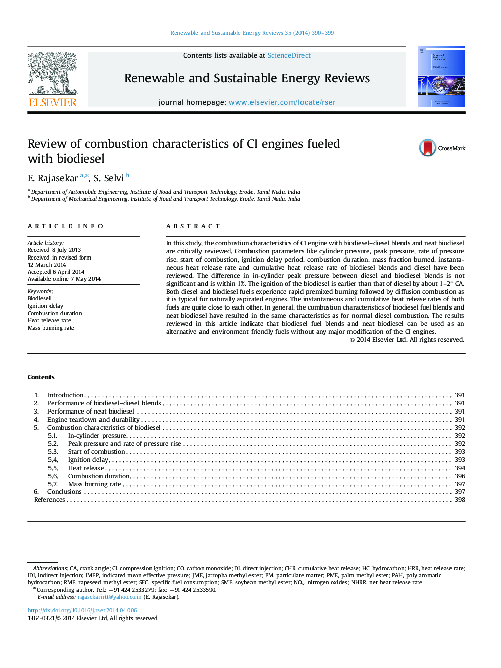 Review of combustion characteristics of CI engines fueled with biodiesel