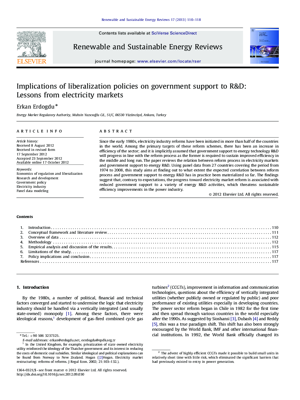 Implications of liberalization policies on government support to R&D: Lessons from electricity markets