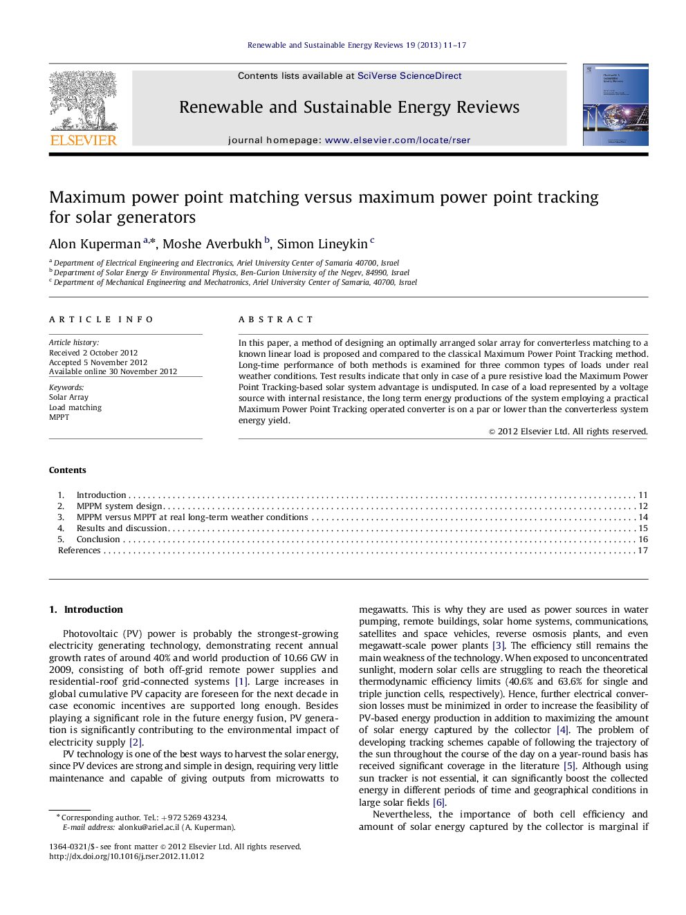 Maximum power point matching versus maximum power point tracking for solar generators