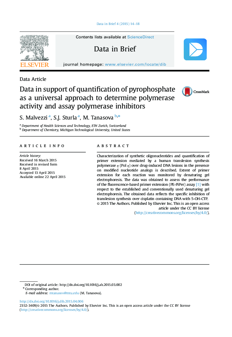 Data in support of quantification of pyrophosphate as a universal approach to determine polymerase activity and assay polymerase inhibitors