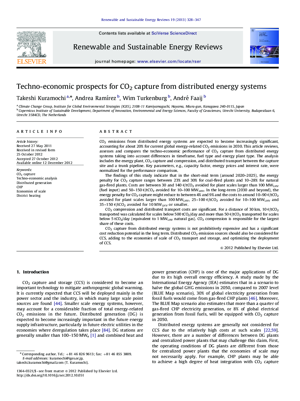 Techno-economic prospects for CO2 capture from distributed energy systems