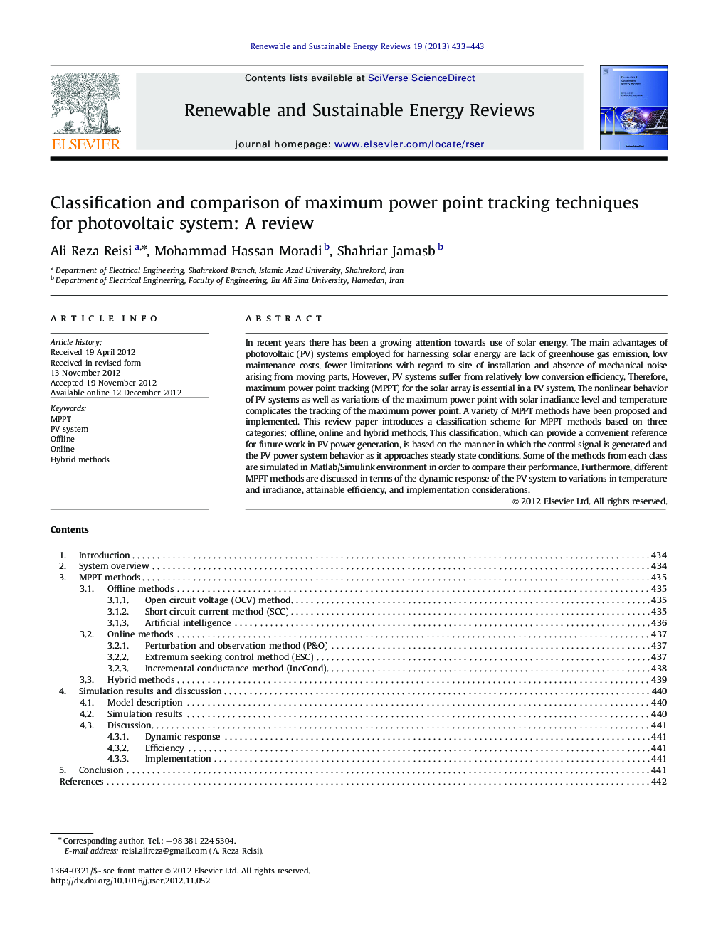 Classification and comparison of maximum power point tracking techniques for photovoltaic system: A review