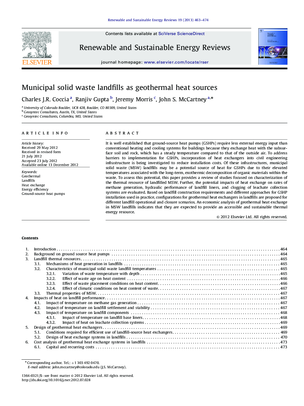 عکس صفحه اول مقاله: Municipal solid waste landfills as geothermal heat sources Municipal solid waste landfills as geothermal heat sources