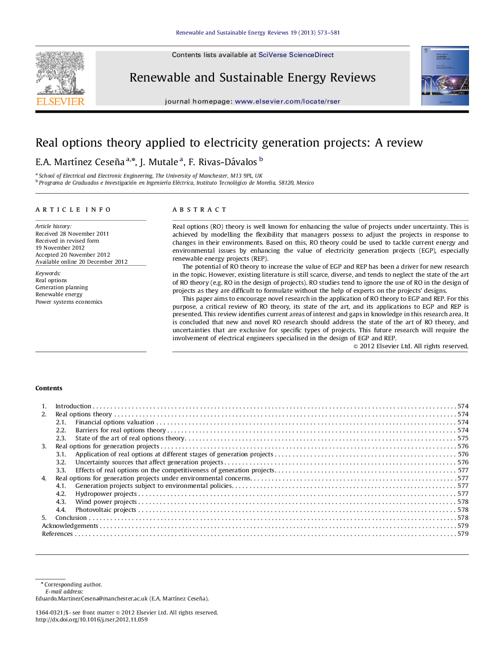 Real options theory applied to electricity generation projects: A review