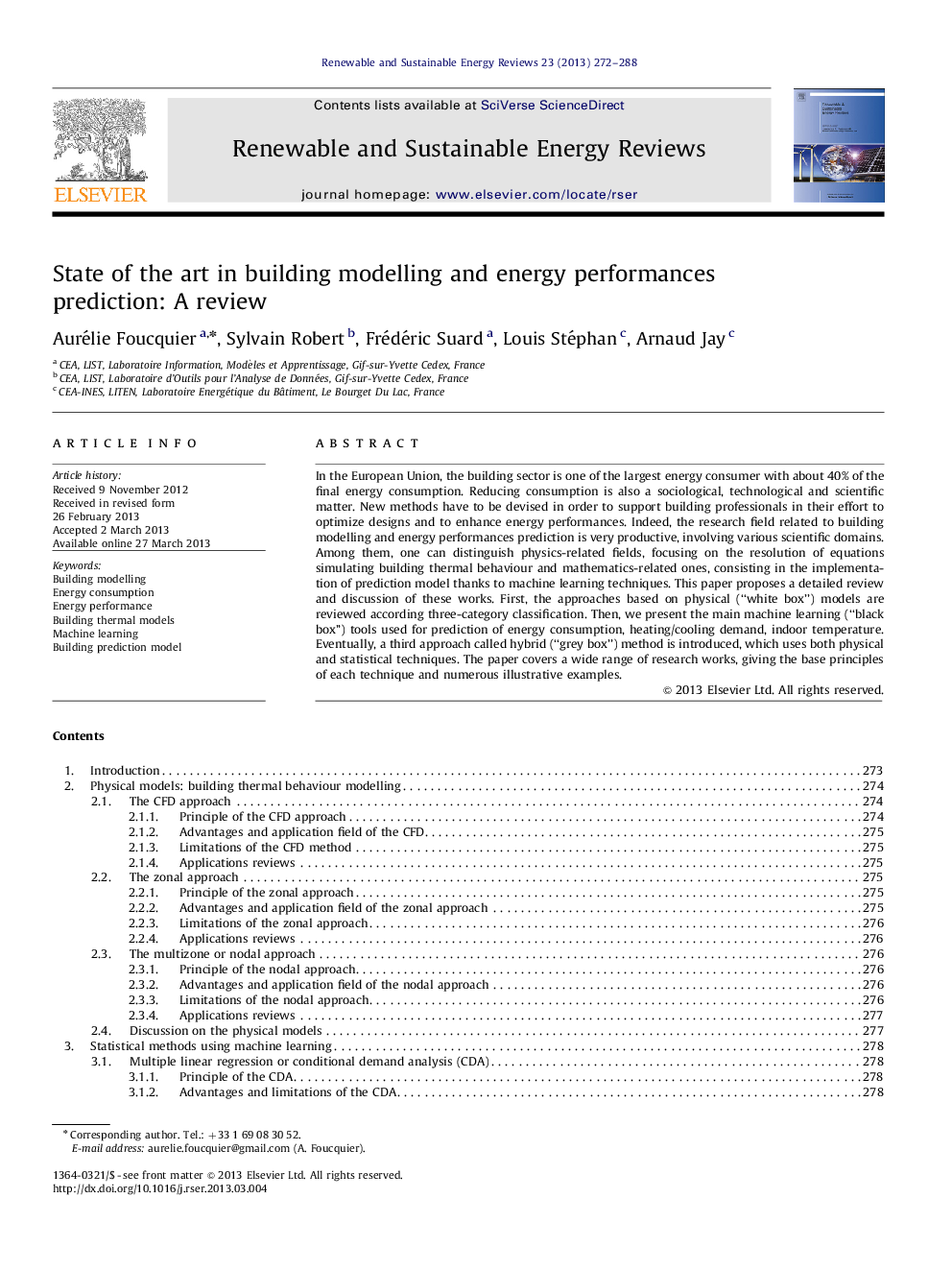 State of the art in building modelling and energy performances prediction: A review