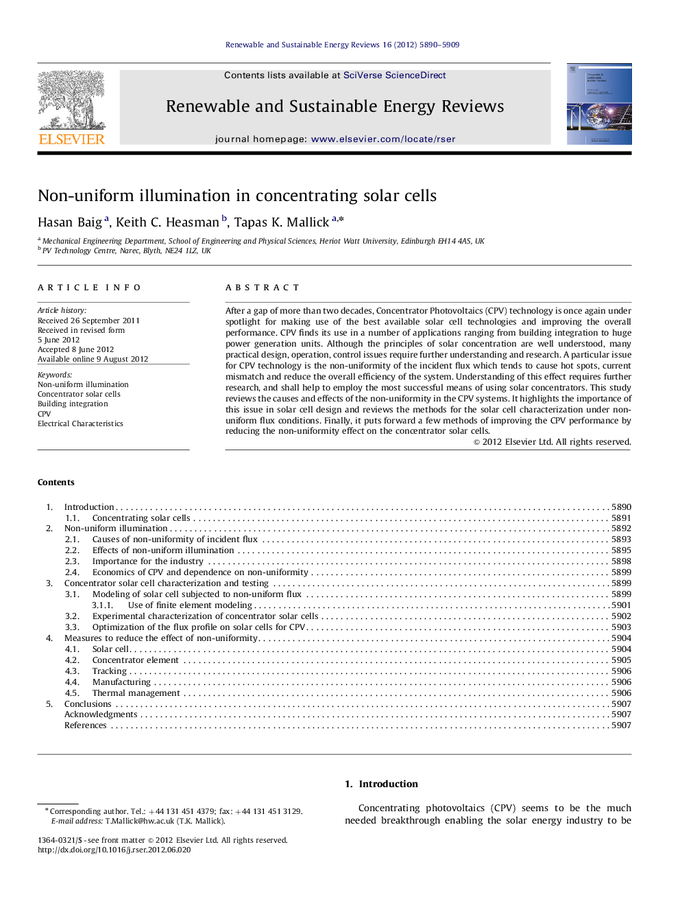 Non-uniform illumination in concentrating solar cells