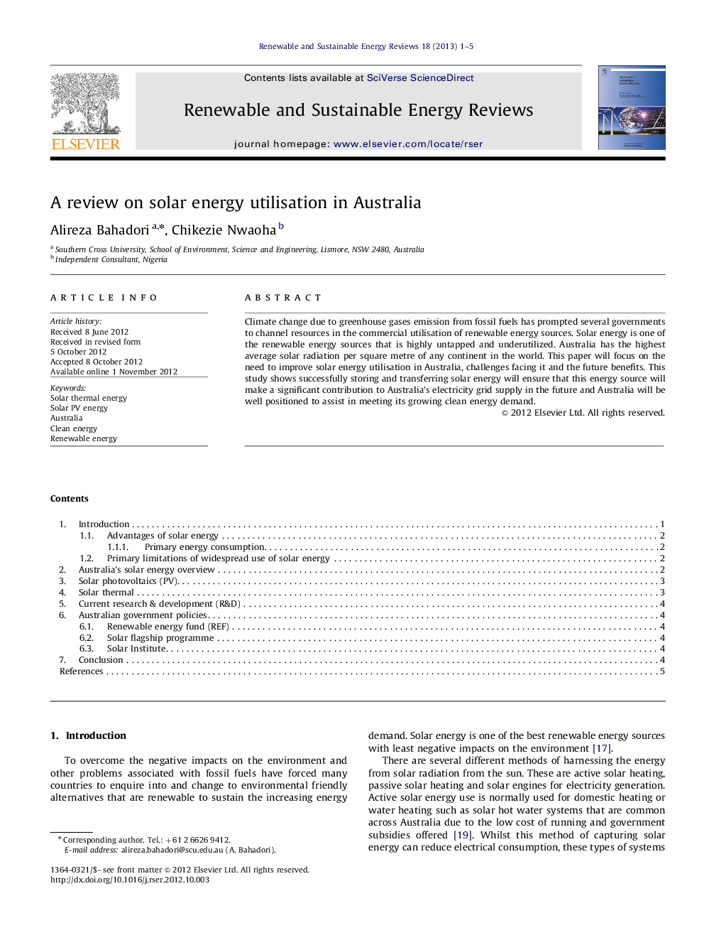 A review on solar energy utilisation in Australia