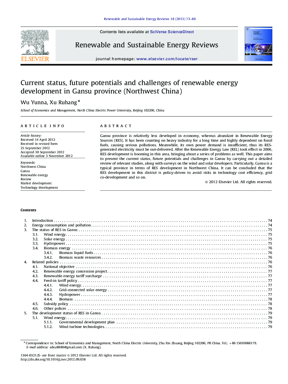 Current status, future potentials and challenges of renewable energy development in Gansu province (Northwest China)