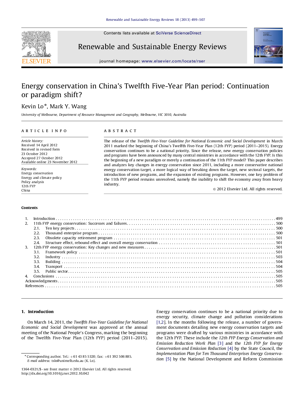 Energy conservation in China’s Twelfth Five-Year Plan period: Continuation or paradigm shift?