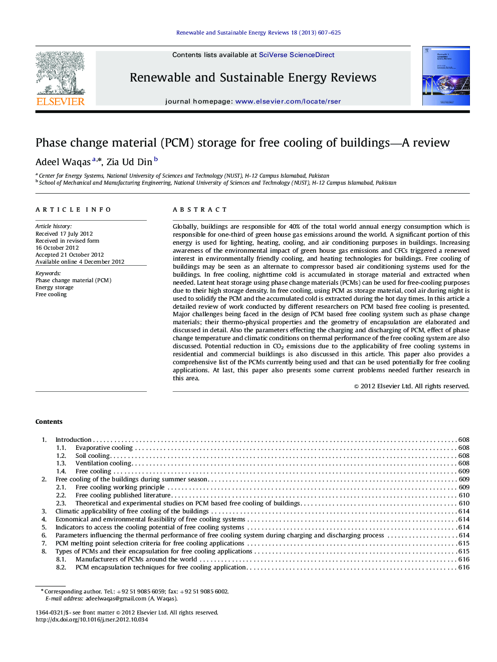 Phase change material (PCM) storage for free cooling of buildings—A review