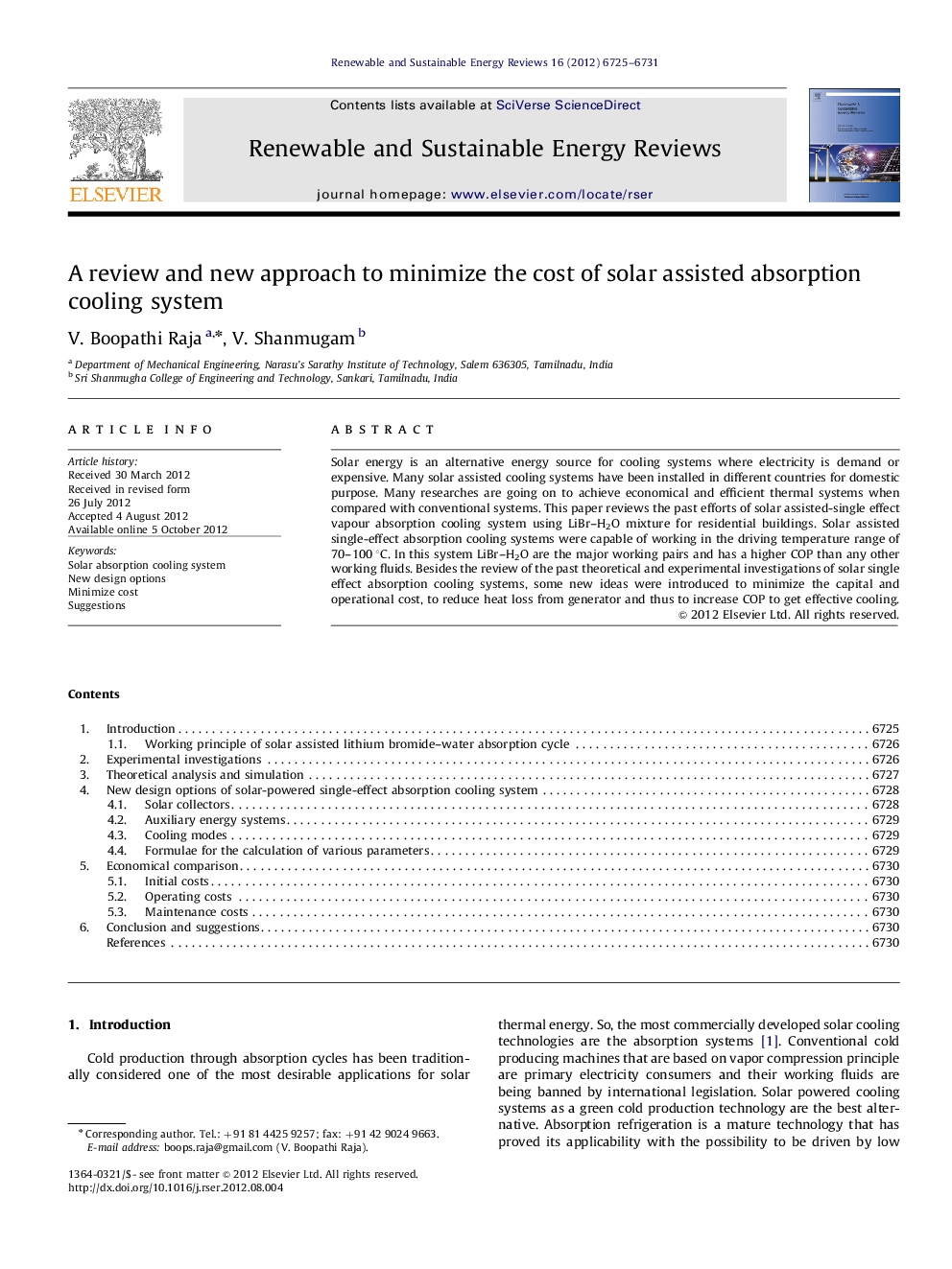 A review and new approach to minimize the cost of solar assisted absorption cooling system