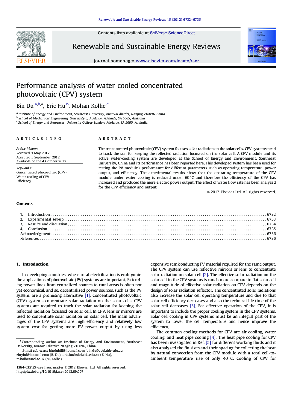 Performance analysis of water cooled concentrated photovoltaic (CPV) system