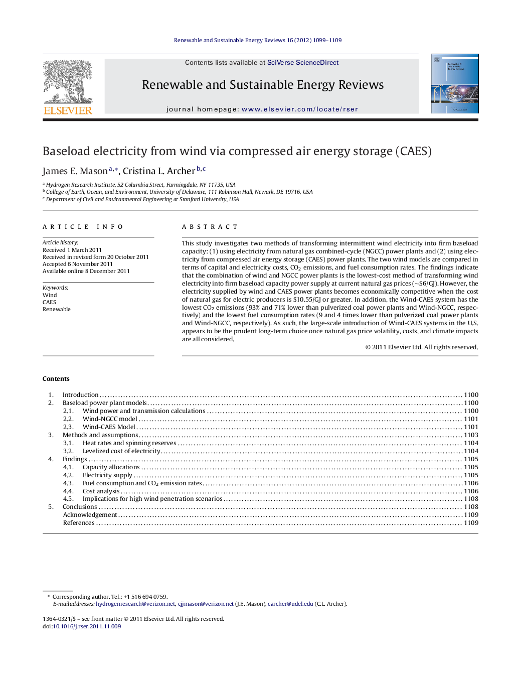 عکس صفحه اول مقاله: Baseload electricity from wind via compressed air energy storage (CAES) Baseload electricity from wind via compressed air energy storage (CAES)