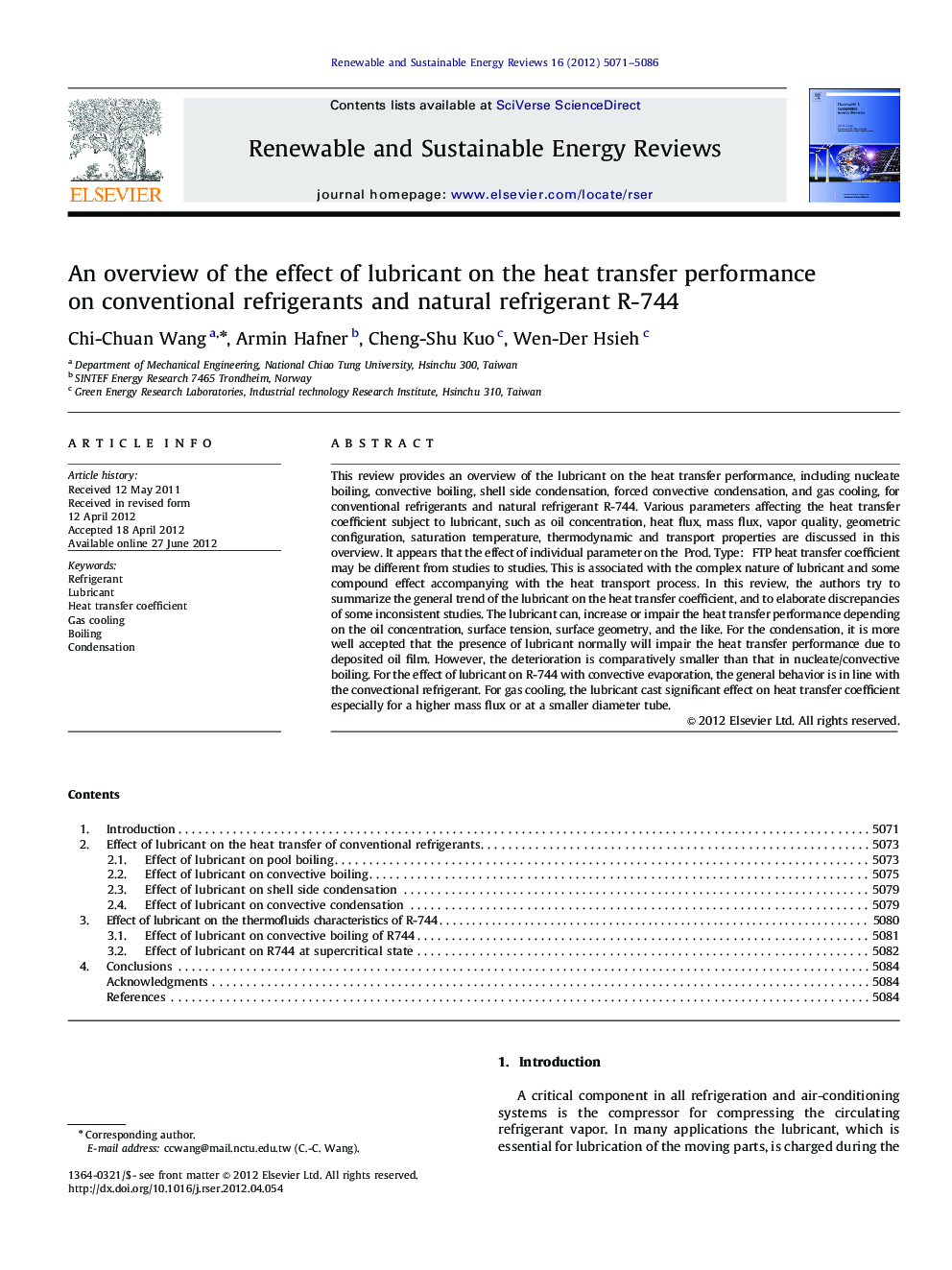 An overview of the effect of lubricant on the heat transfer performance on conventional refrigerants and natural refrigerant R-744