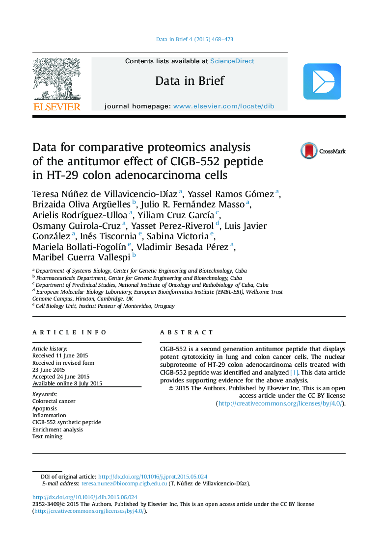 Data for comparative proteomics analysis of the antitumor effect of CIGB-552 peptide in HT-29 colon adenocarcinoma cells