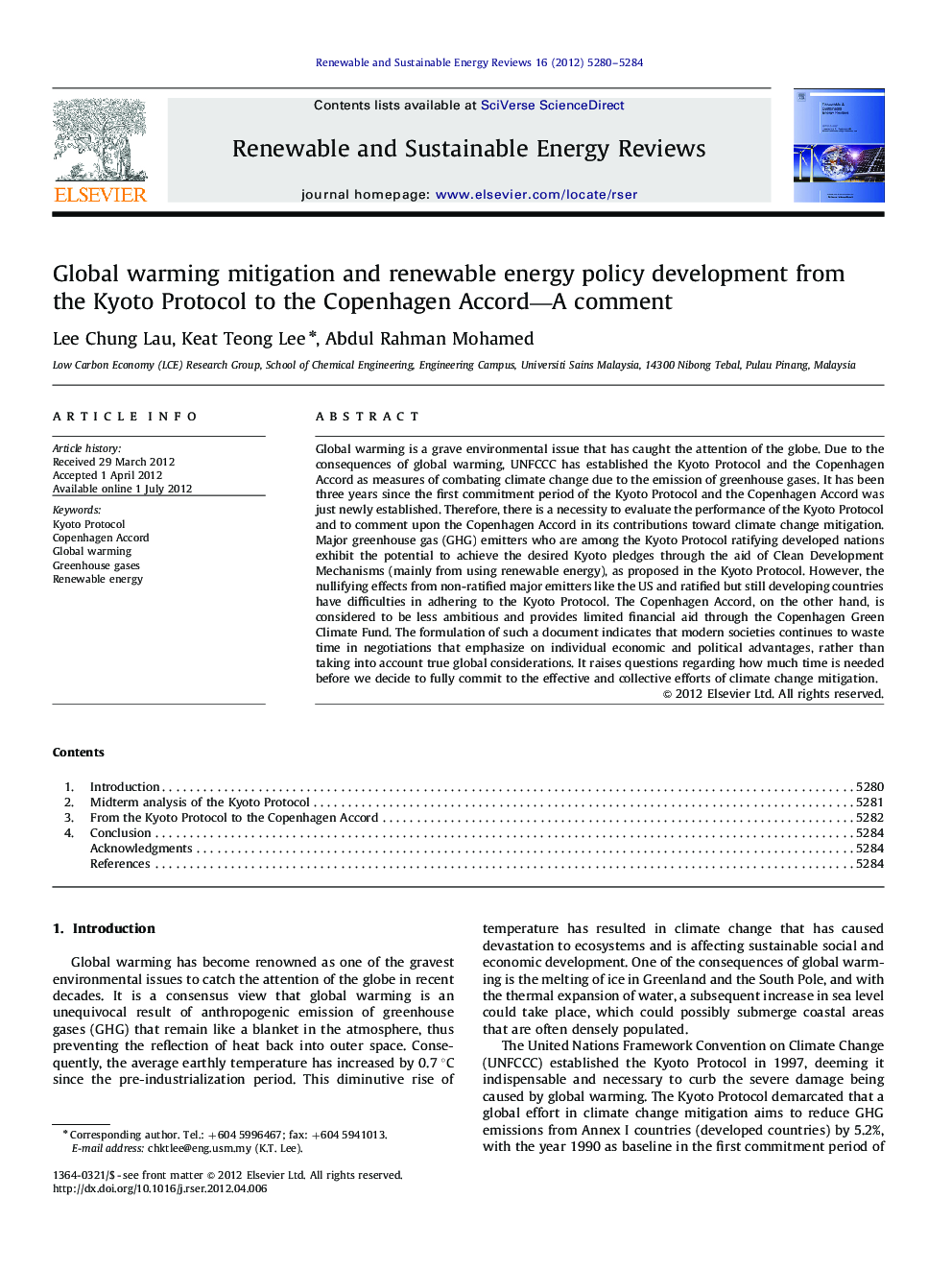 Global warming mitigation and renewable energy policy development from the Kyoto Protocol to the Copenhagen Accord—A comment