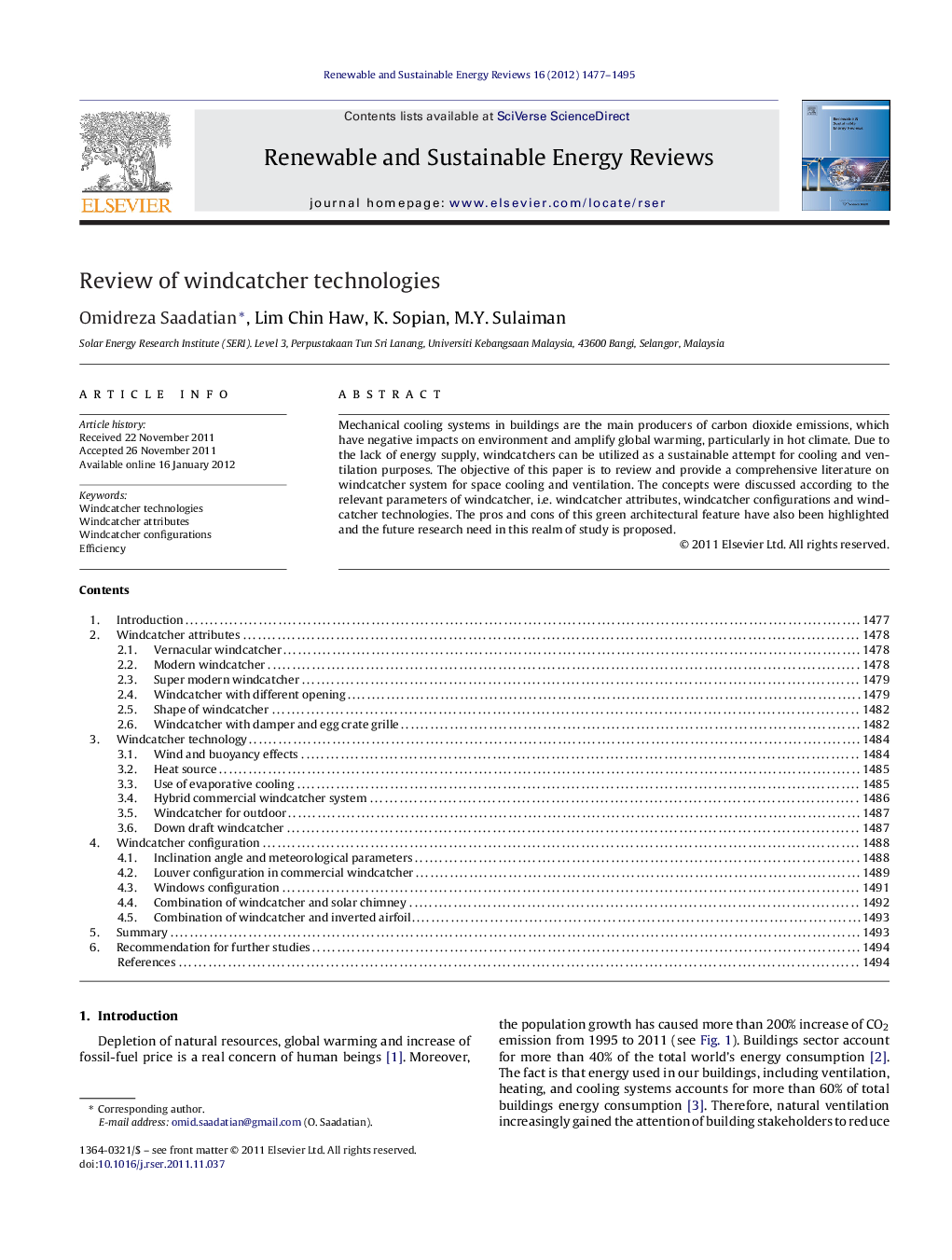 عکس صفحه اول مقاله: Review of windcatcher technologies Review of windcatcher technologies