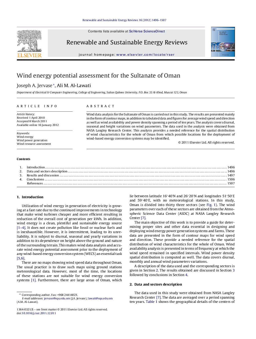 Wind energy potential assessment for the Sultanate of Oman