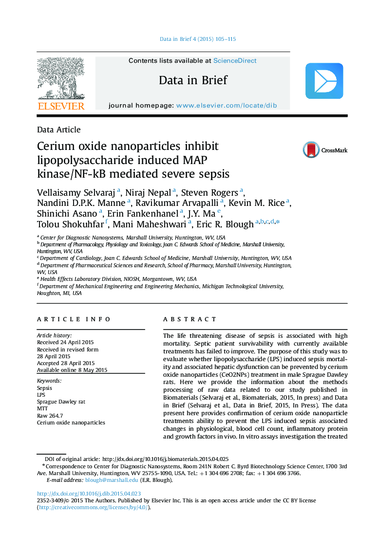 Cerium oxide nanoparticles inhibit lipopolysaccharide induced MAP kinase/NF-kB mediated severe sepsis