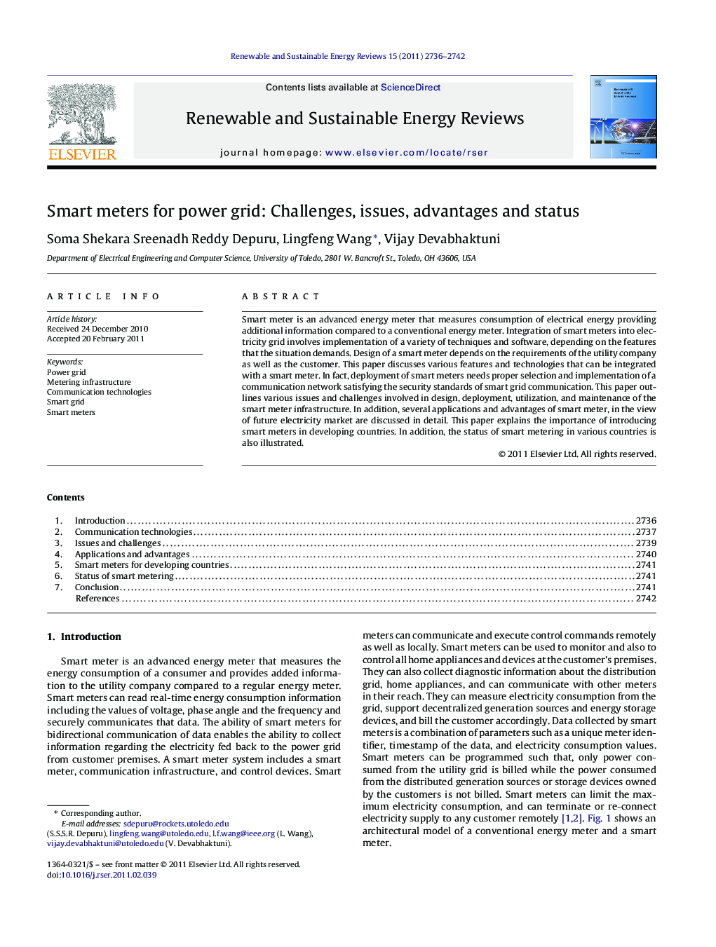 Smart meters for power grid: Challenges, issues, advantages and status