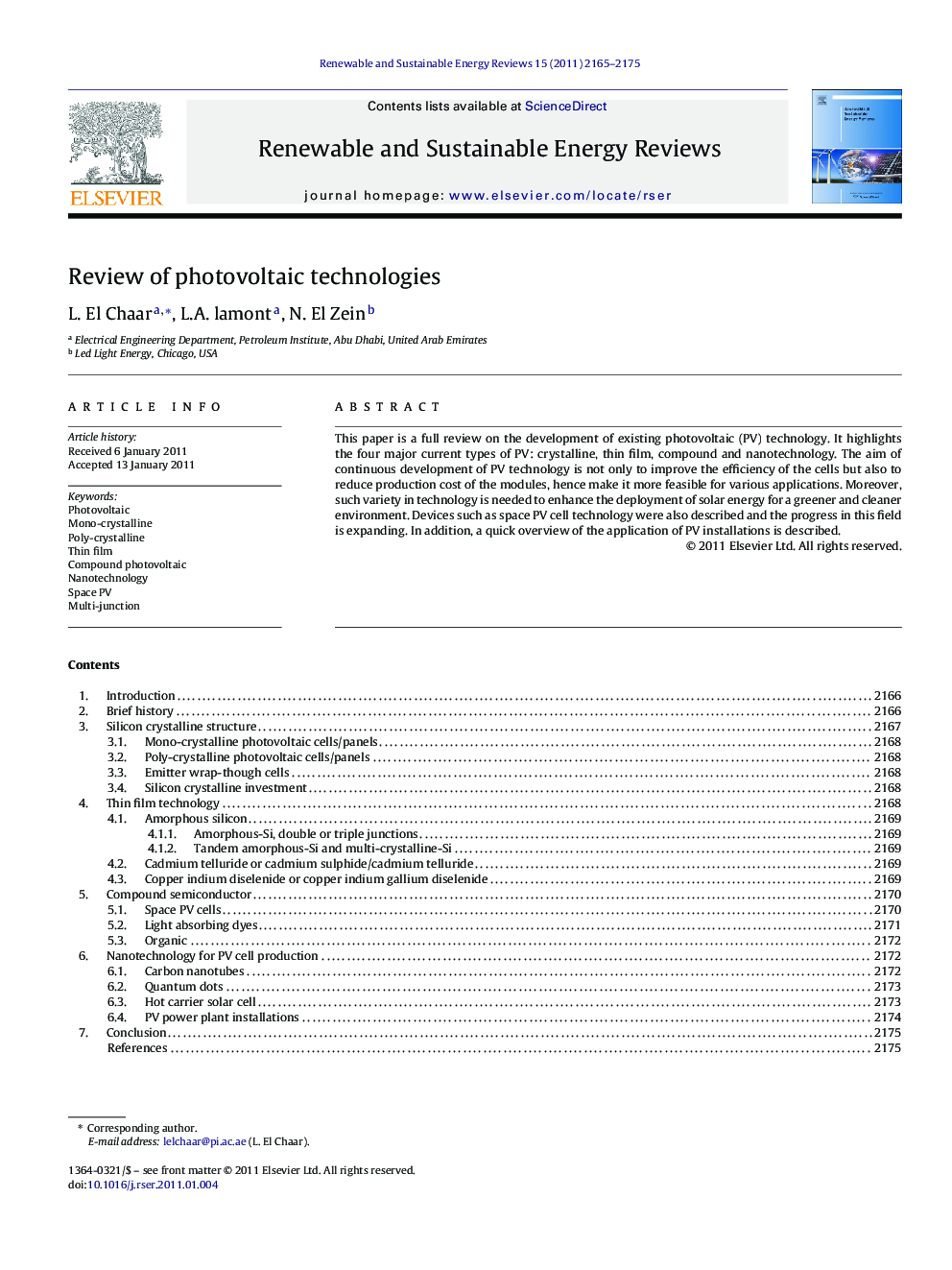 Review of photovoltaic technologies