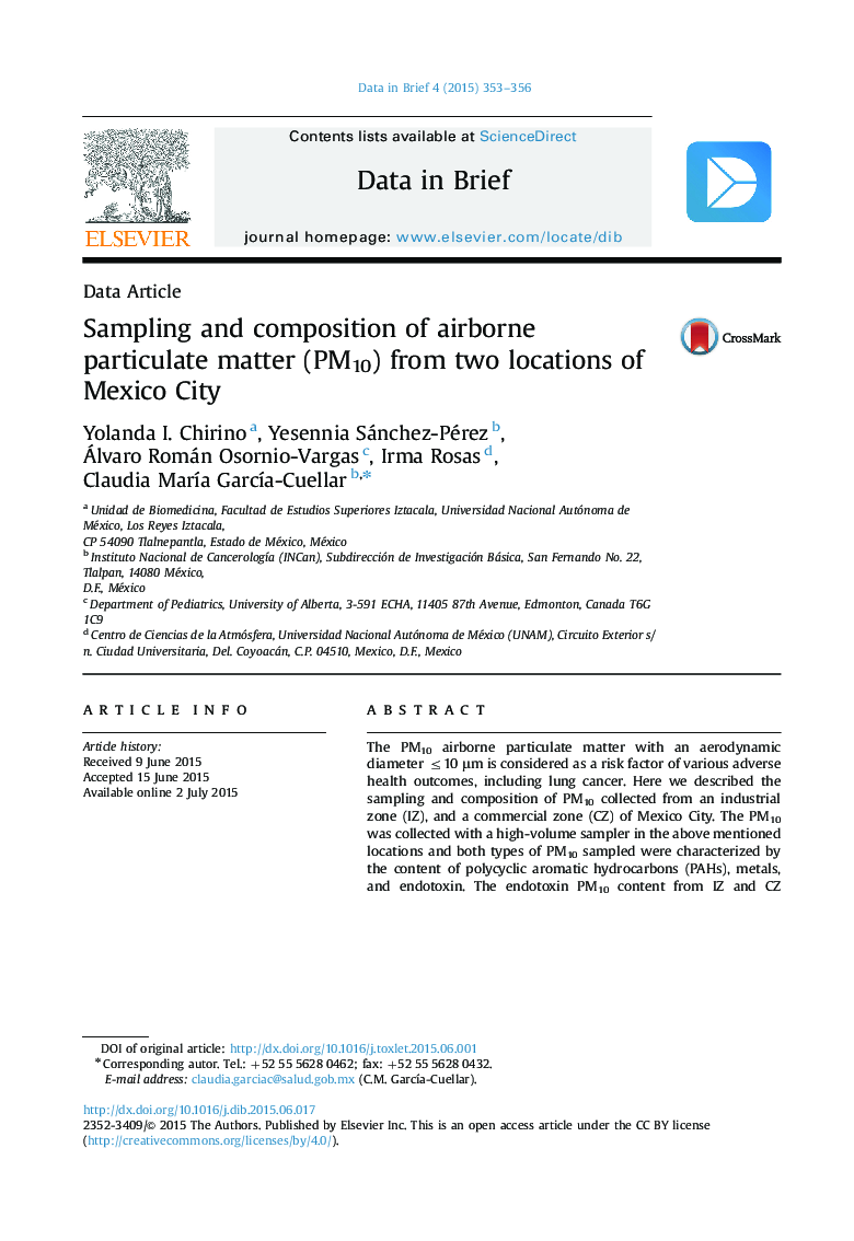 Sampling and composition of airborne particulate matter (PM10) from two locations of Mexico City