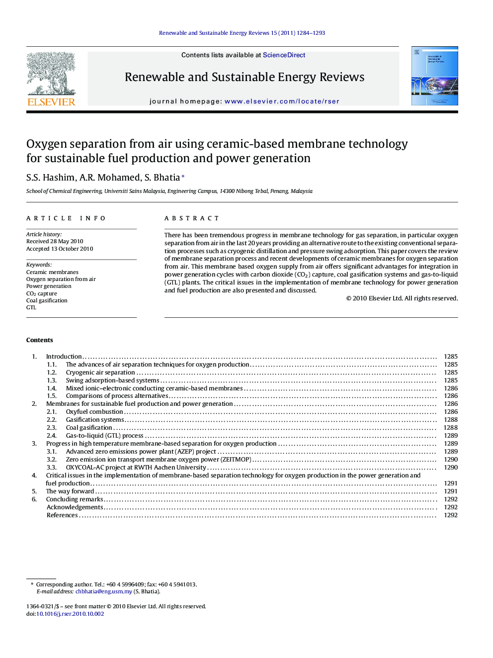 Oxygen separation from air using ceramic-based membrane technology for sustainable fuel production and power generation