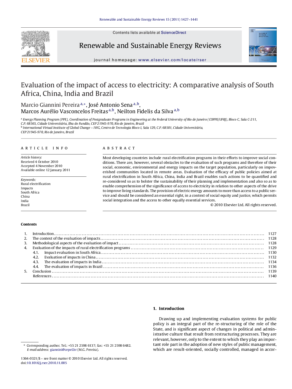 Evaluation of the impact of access to electricity: A comparative analysis of South Africa, China, India and Brazil