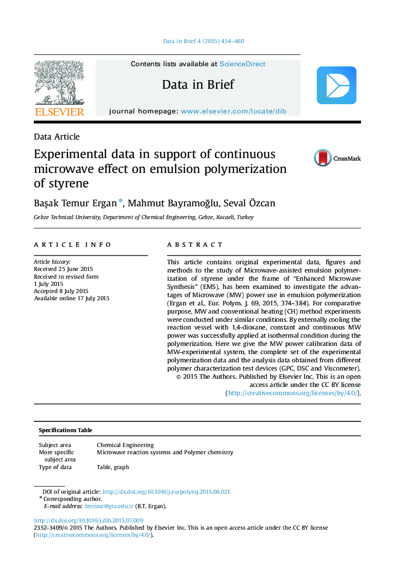 داده های تجربی در حمایت از اثر مایکروویو مداوم در پلیمریزاسیون امولسیون استایرن 
