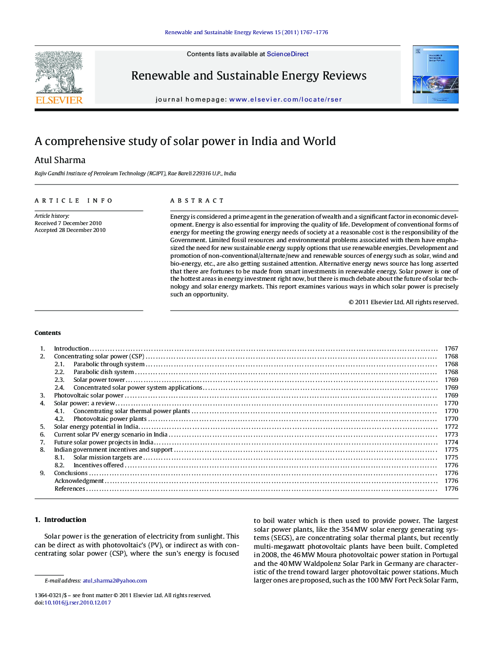 A comprehensive study of solar power in India and World