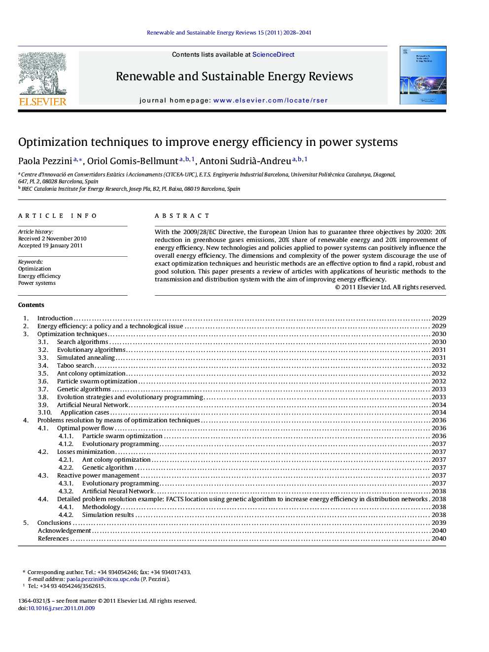 Optimization techniques to improve energy efficiency in power systems