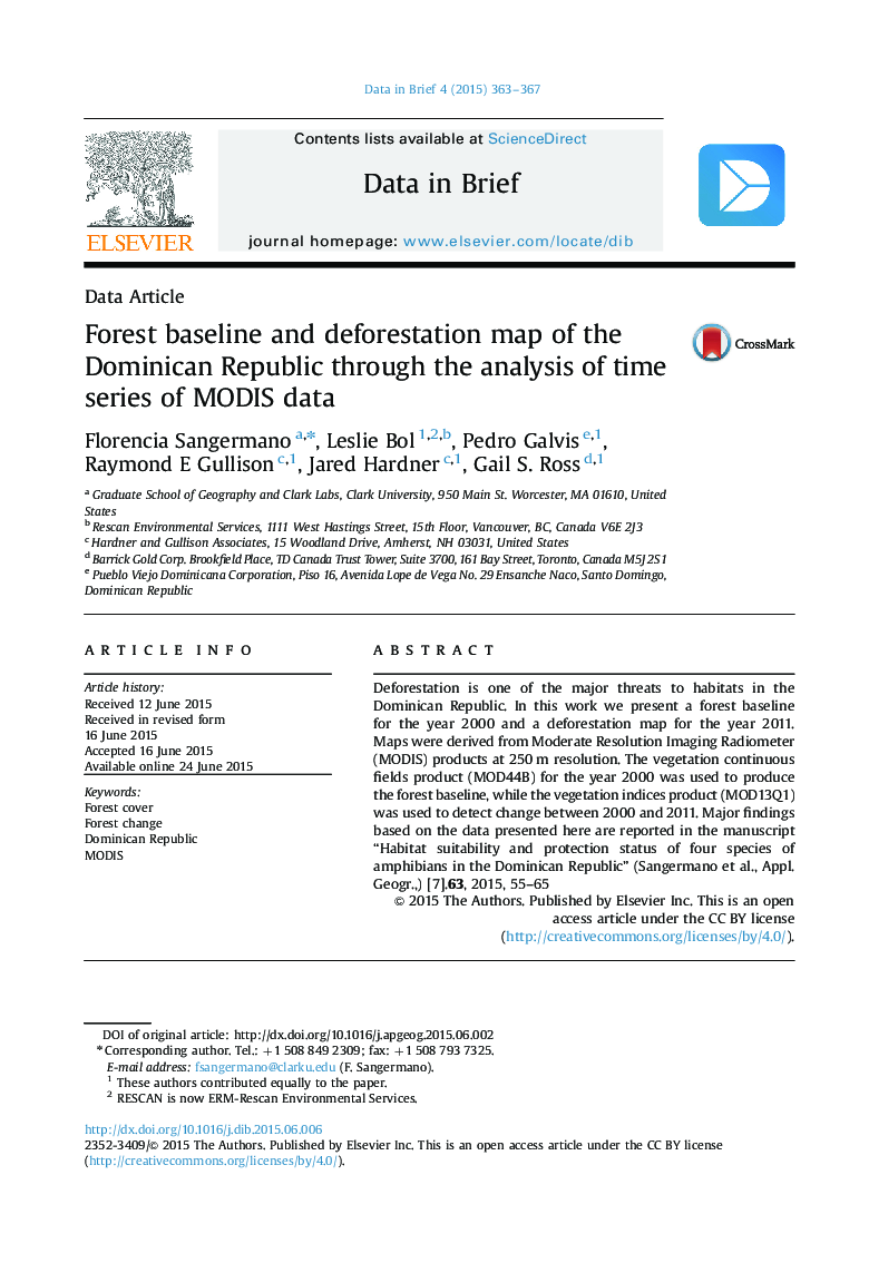 Forest baseline and deforestation map of the Dominican Republic through the analysis of time series of MODIS data