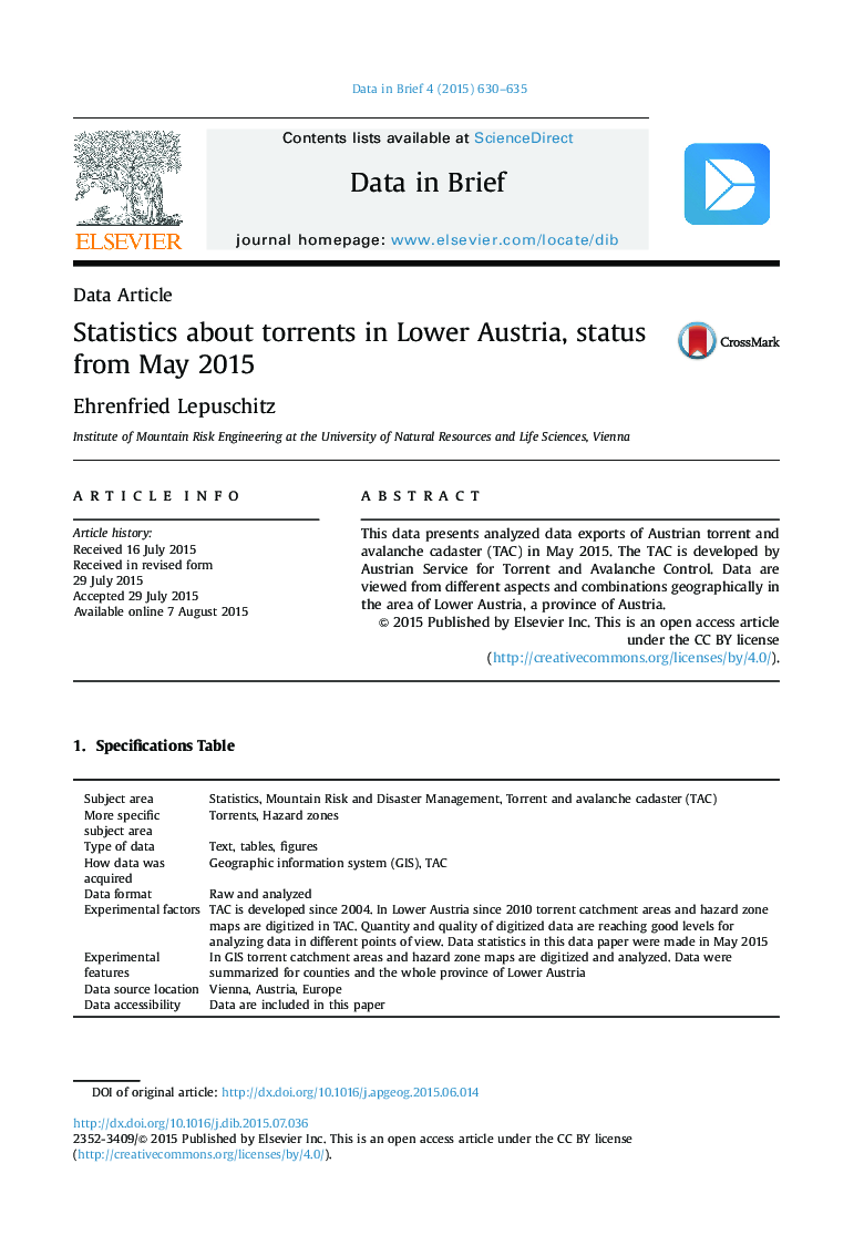 Statistics about torrents in Lower Austria, status from May 2015