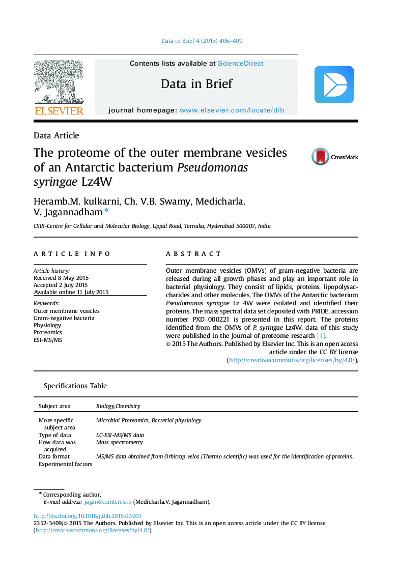 The proteome of the outer membrane vesicles of an Antarctic bacterium Pseudomonas syringae Lz4W